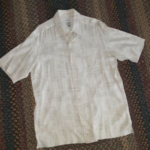 Men's "Concept" White And Tan Block Patterned Shirt